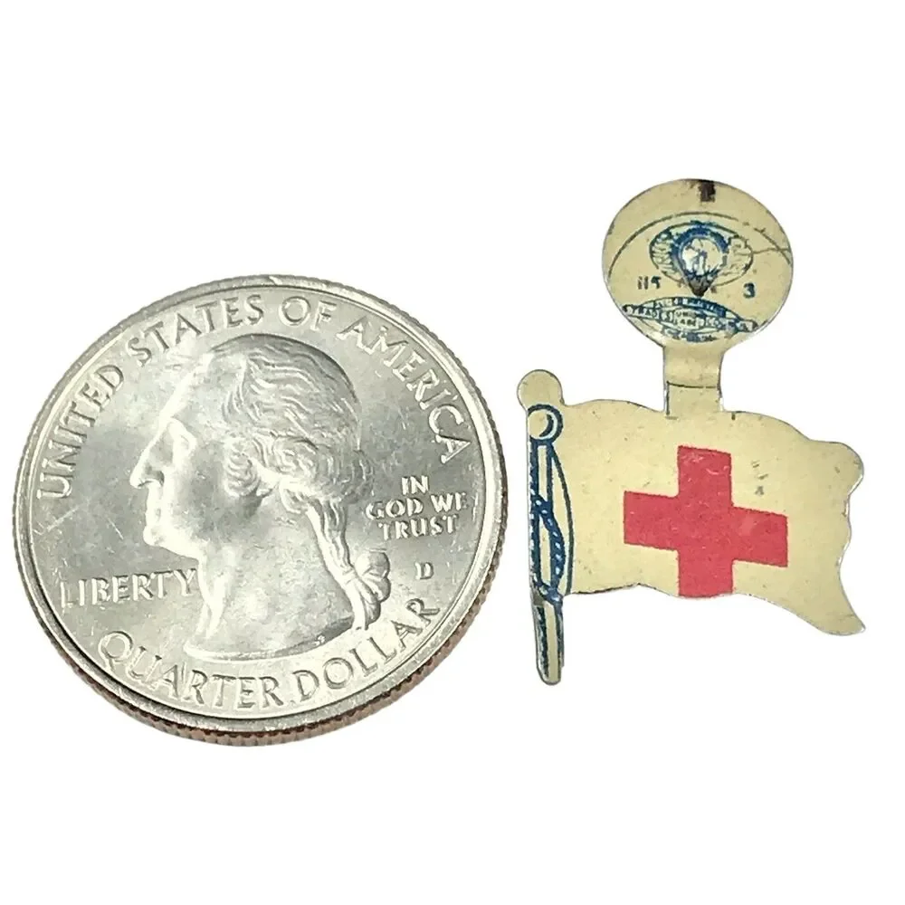 Red Cross Flag Vintage Pin Button Fold Over Metal
